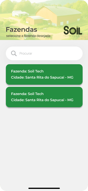 Lista com todas as fazendas do usuário.